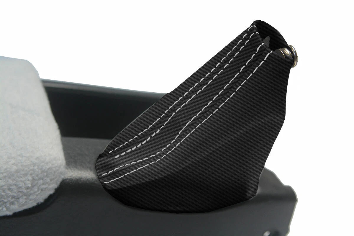 E Brake Boot Cover for Nissan Skyline R32 (1989–1993) Carbon Fiber White Stitch