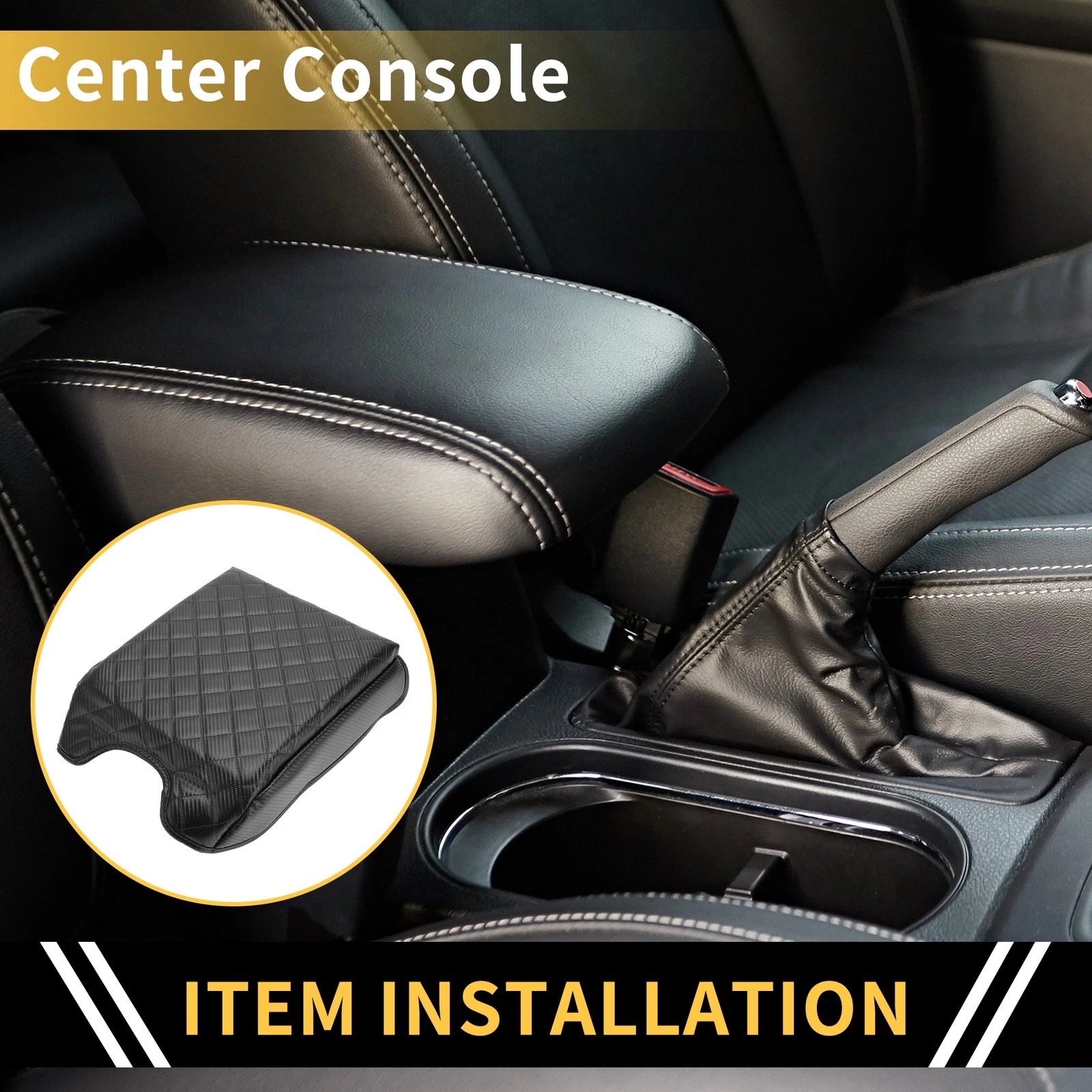 Console Lid Armrest Cover for Ford (Microfiber Leather, Carbon Fiber)