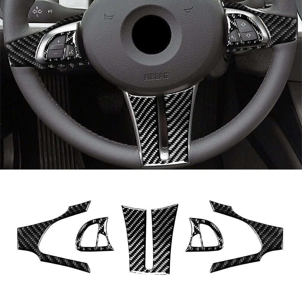 5Pcs Steering Wheel Cover Trim for BMW Z4 E85 (2003–2008) Carbon Fiber Black