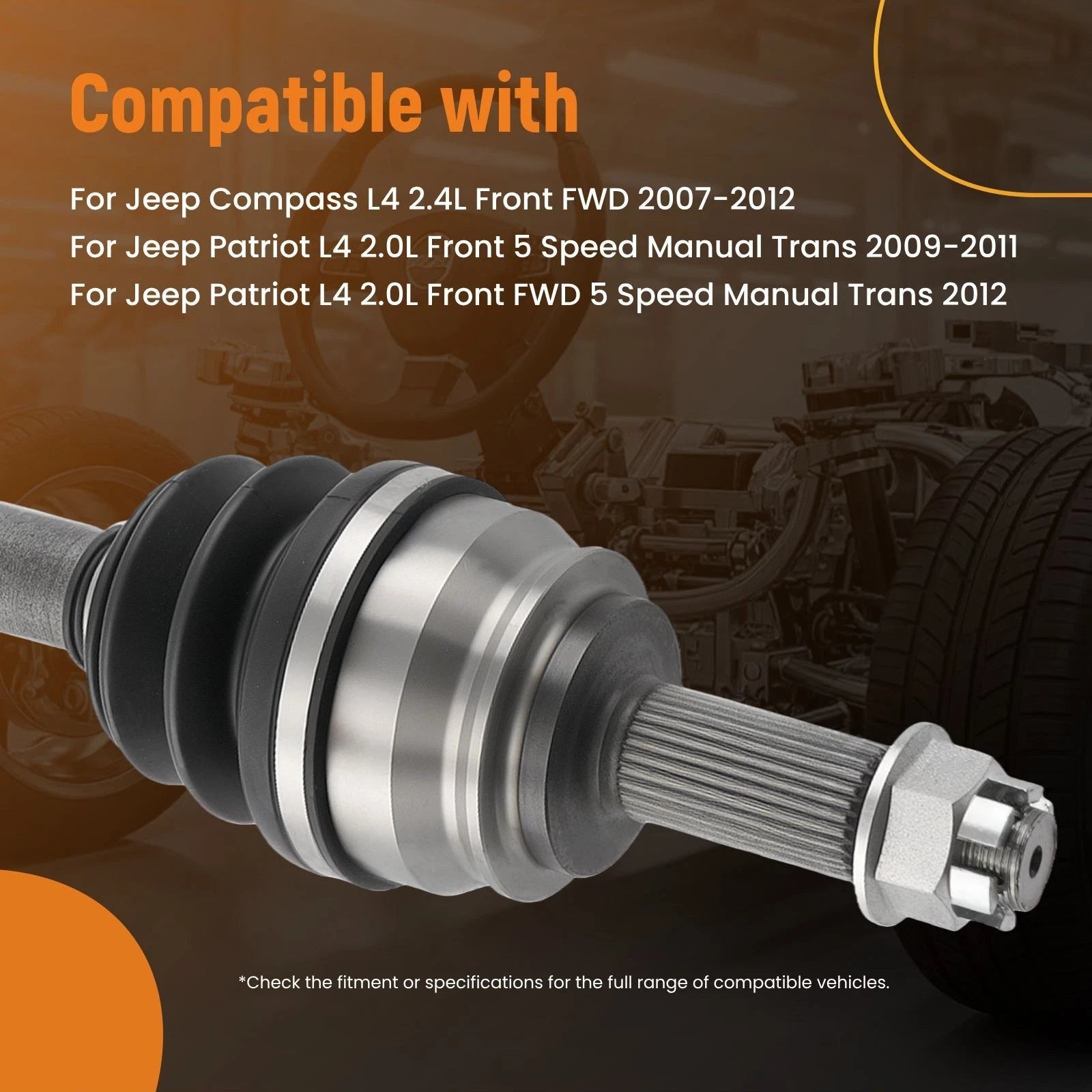 Pair Front CV Drive Axle for Jeep Compass Patriot & Dodge Caliber (2007–2017)