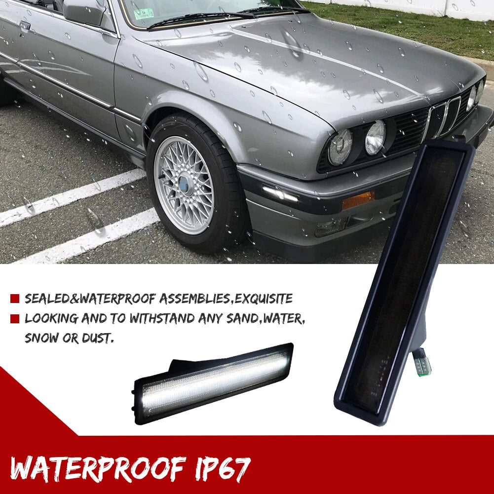 2X Smoked White Front & Rear Bumper Side Marker Lights for BMW E30 E34