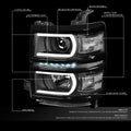 LED Black Clear Side Projector Headlights for Silverado 1500 (2014–2015)
