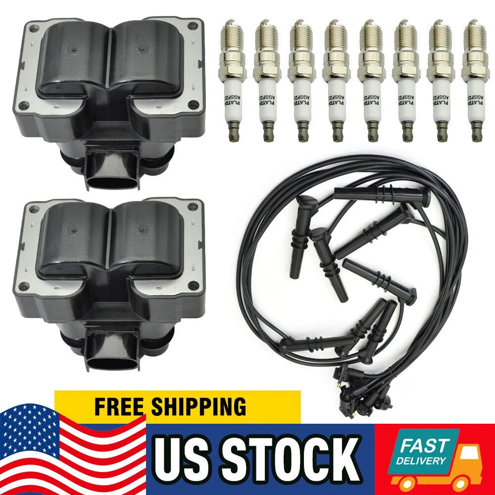 2 Ignition Coils + 8 Spark Plugs + Wires for Ford F150 F250 (1997–2003)
