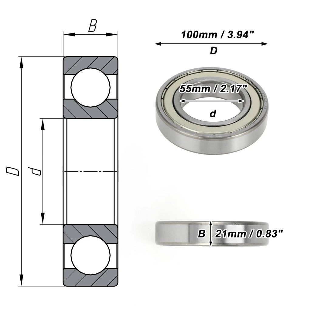 1 Pc 6211ZZ Deep Groove Ball Bearing P6 for Scooter Skateboard (55x100x21mm)