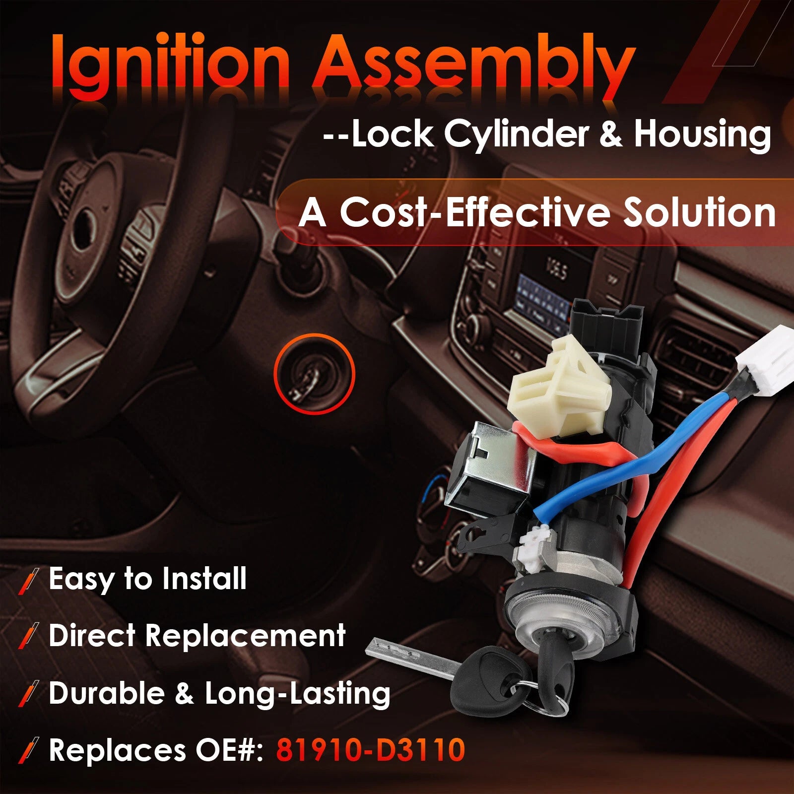 Ignition Lock Cylinder Switch & Housing for Hyundai Tucson Kia (2016-2022)