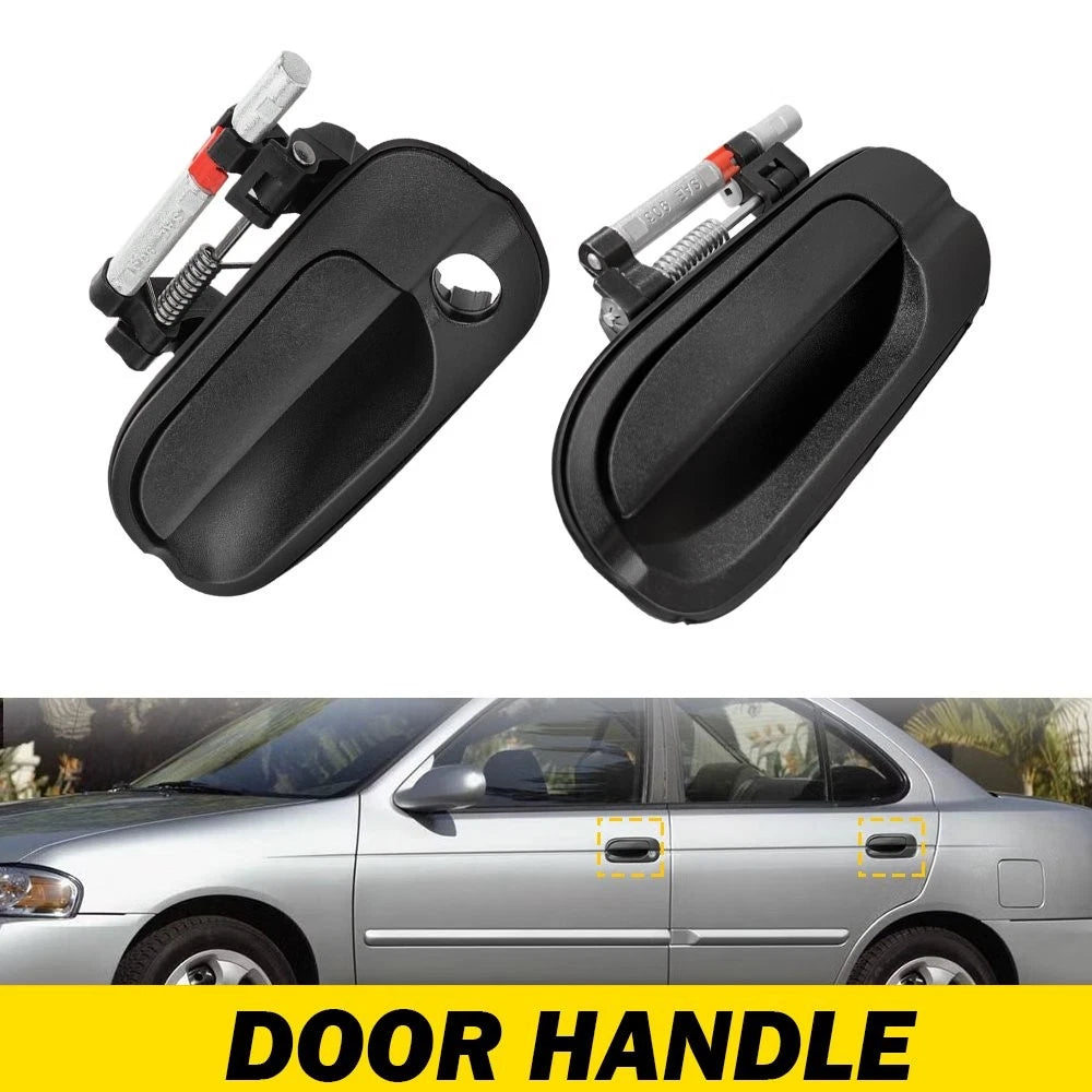 Set of 2 Rear Front Outside Door Handles LH Smooth Black for Nissan Sentra (2000–2006)