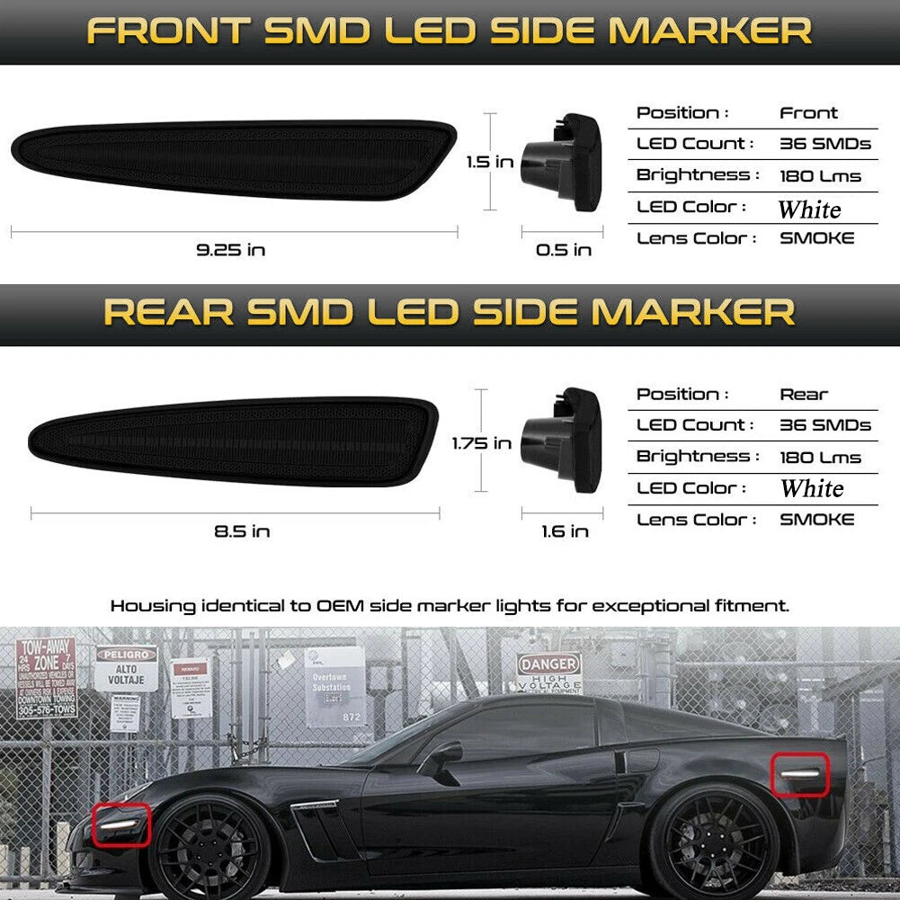 Smoked White LED Side Marker Lights for Chevy Corvette C6 (2005–2013)