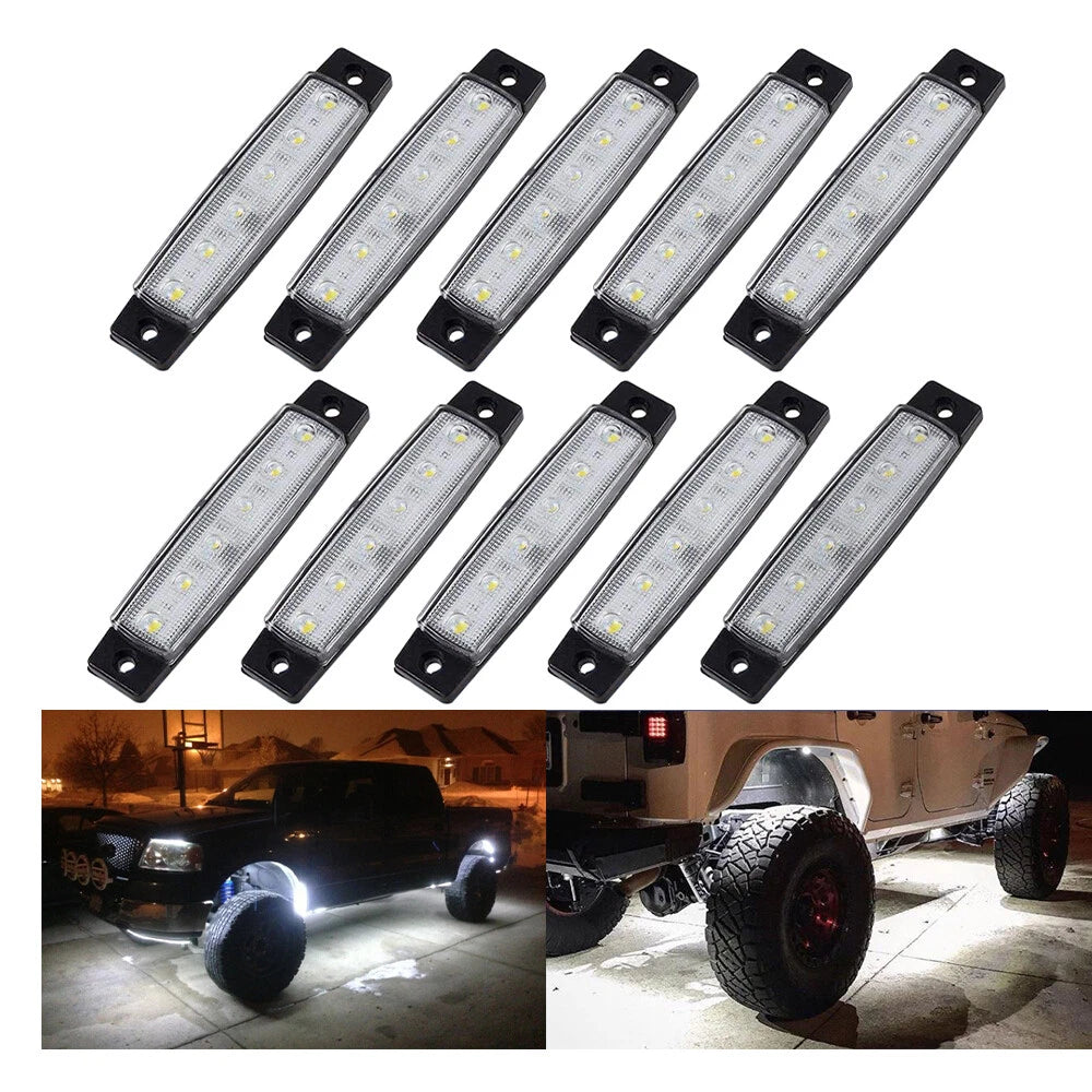 10 Pcs White LED Rock Strip Underbody Wheel Light for Offroad Truck ATV
