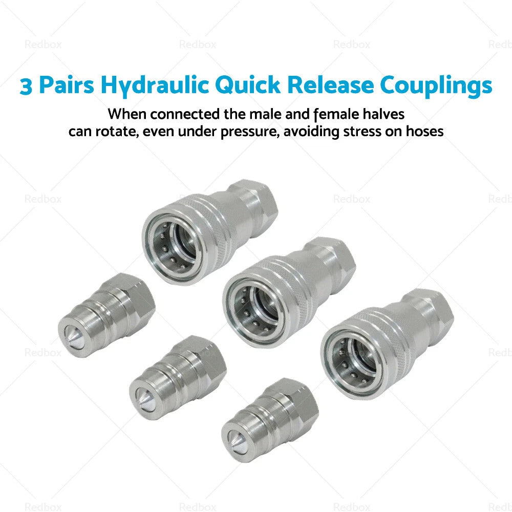 Set of 3 Hydraulic Quick Release Couplings 1/2 BSP ISO Poppet for Tractor
