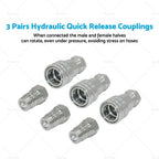 Set of 3 Hydraulic Quick Release Couplings 1/2 BSP ISO Poppet for Tractor