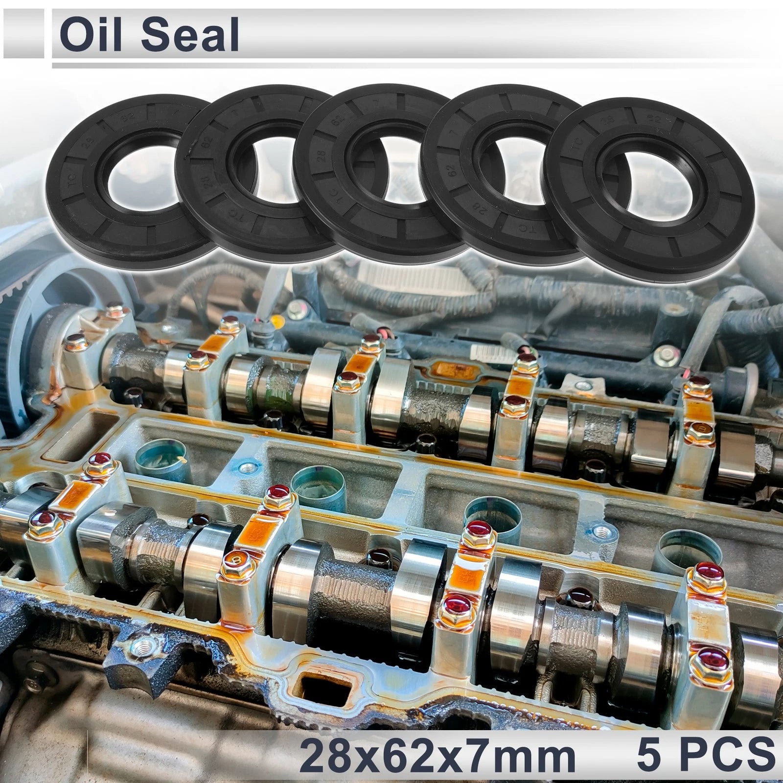 Set of 5 Oil Seal Rotary Shaft Seal TC Ring Nitrile Rubber 28x62x7mm