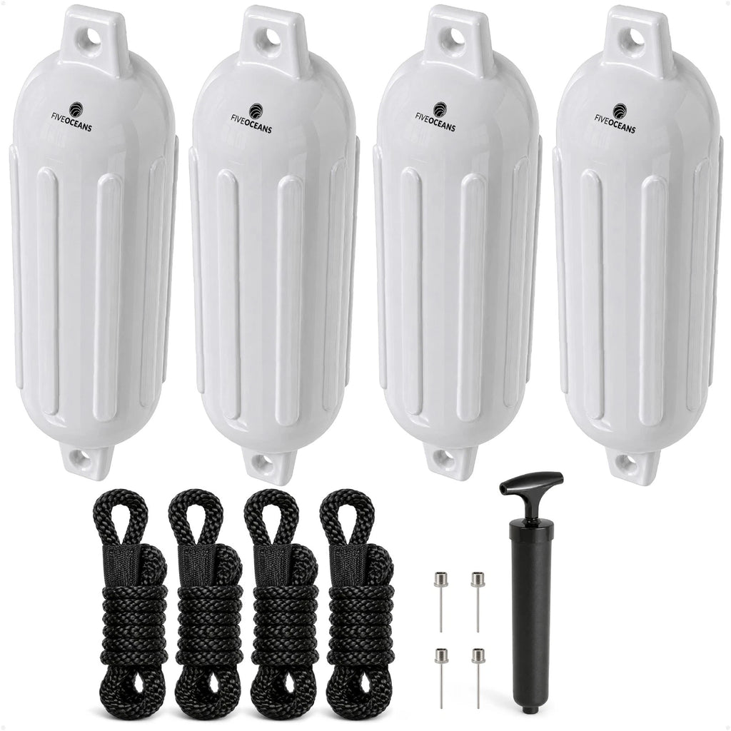 Set of 4 Boat Dock Fenders 6.5x23 White Ribbed Marine Bumpers