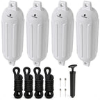 Set of 4 Boat Dock Fenders 6.5x23 White Ribbed Marine Bumpers