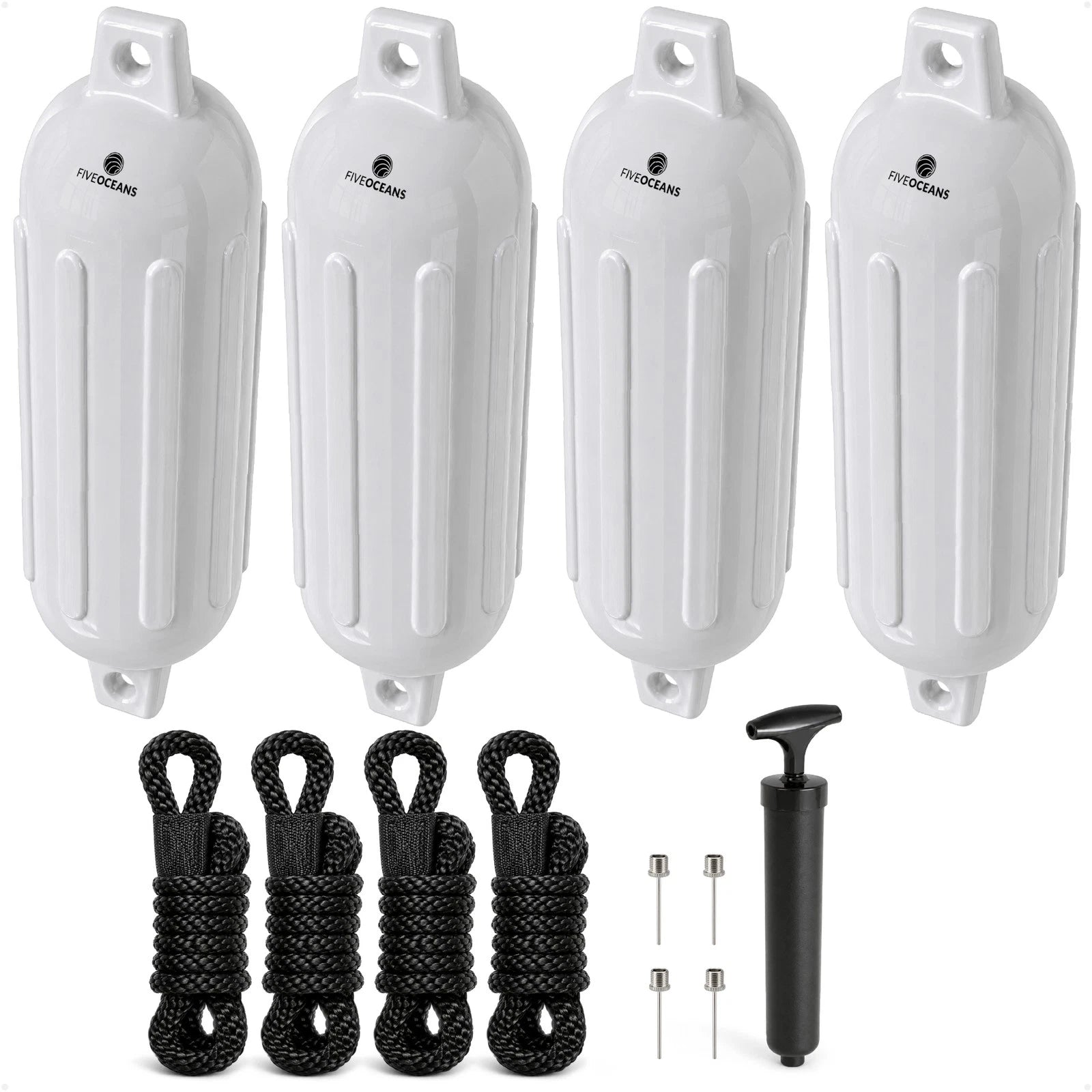 Set of 4 Boat Dock Fenders 6.5x23 White Ribbed Marine Bumpers