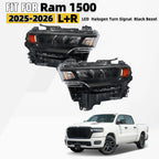 Set of 2 LED Headlights for Ram 1500 (2025–2026) Halogen Turn Signal Black Trim