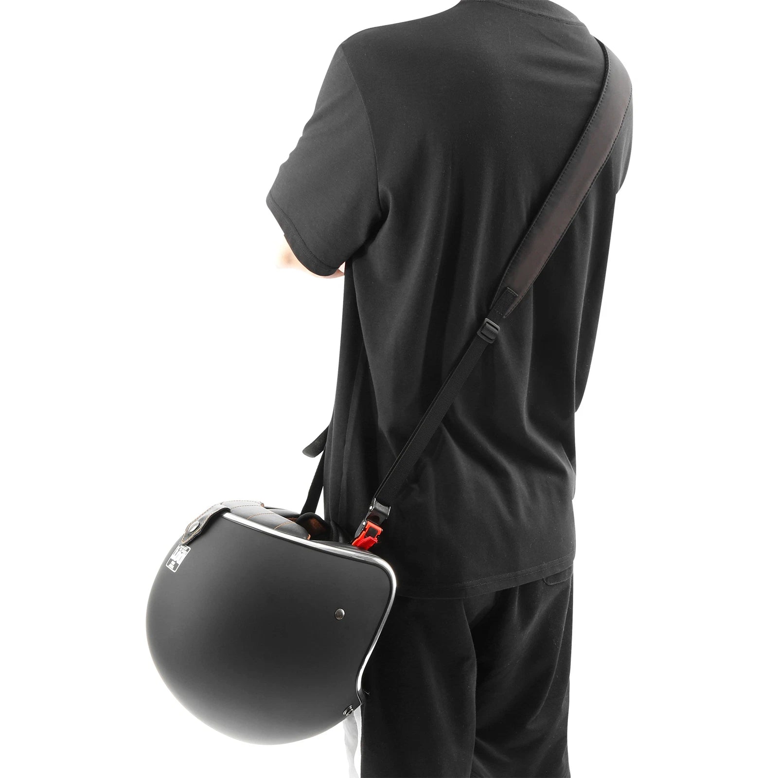 Helmet Strap Carrier for Motorcycle (Hands-Free, Black, Breathable Polyester)