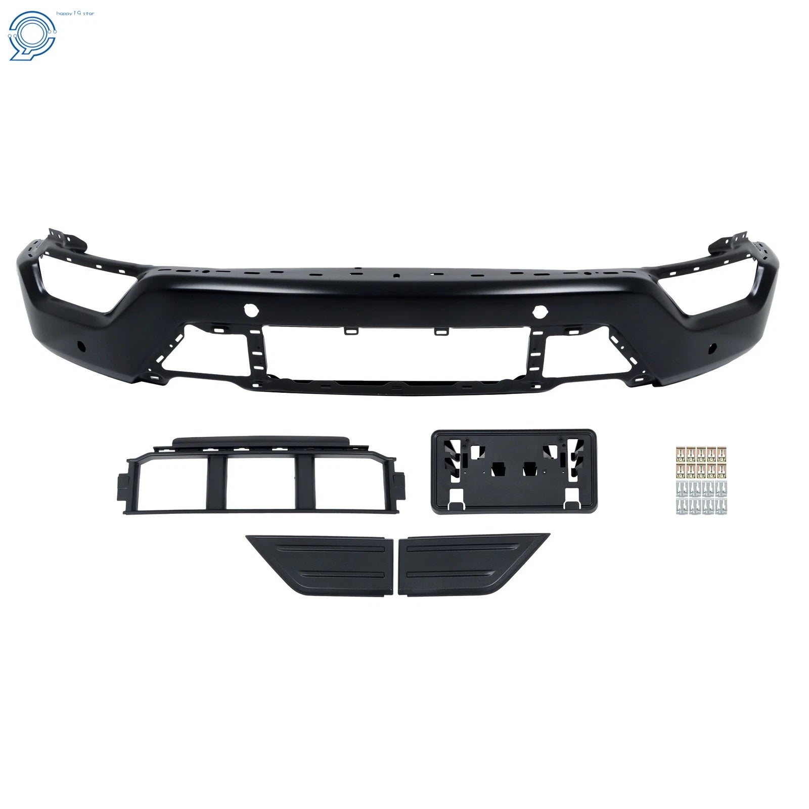 Front Bumper Face Bar 5PCS for Ford F150 (2021–2023) Steel Black w/ 6 Sensor Holes