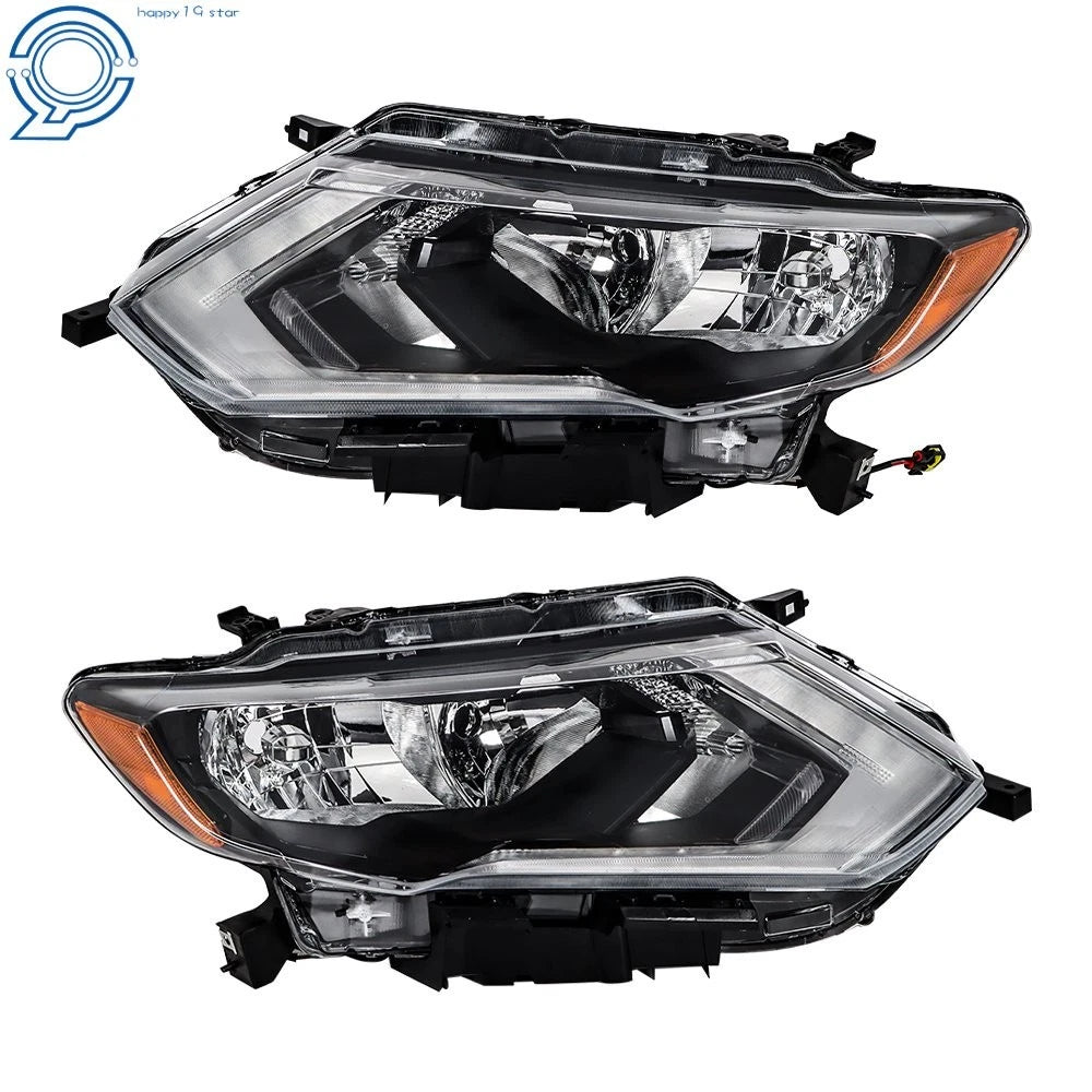 Set of 2 Headlights for Nissan Rogue (2017–2019) Chrome Housing Clear