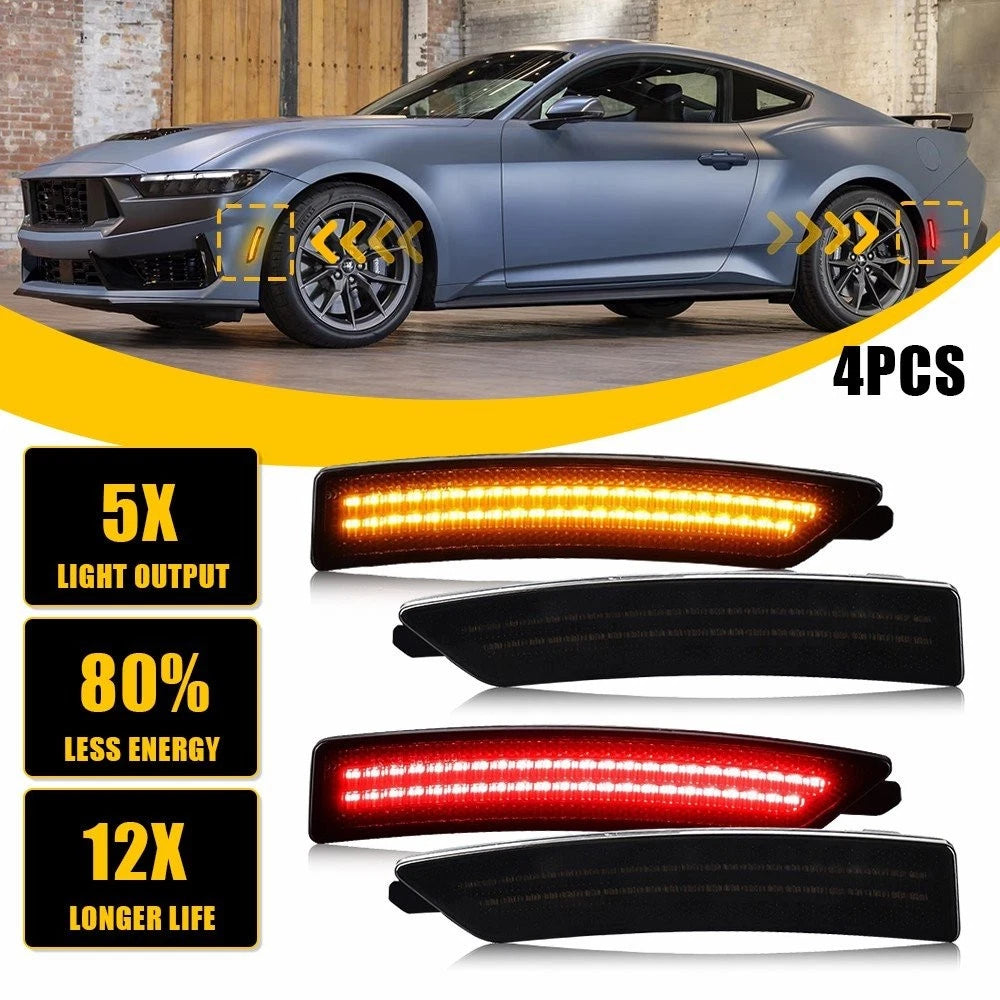 4Pcs LED Side Marker Lights for Ford Mustang (2024–2025) Amber & Red EXV