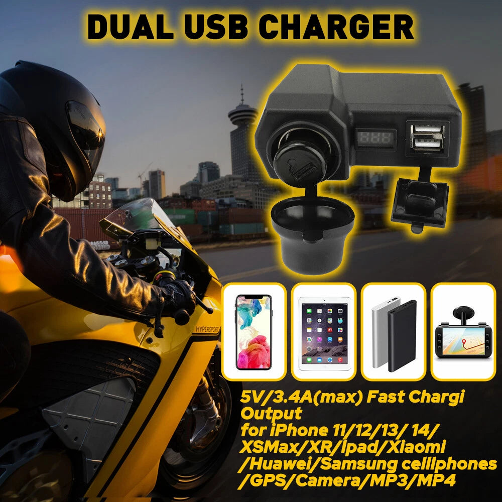 Dual USB Waterproof Phone Charger for Motorcycle Handlebar