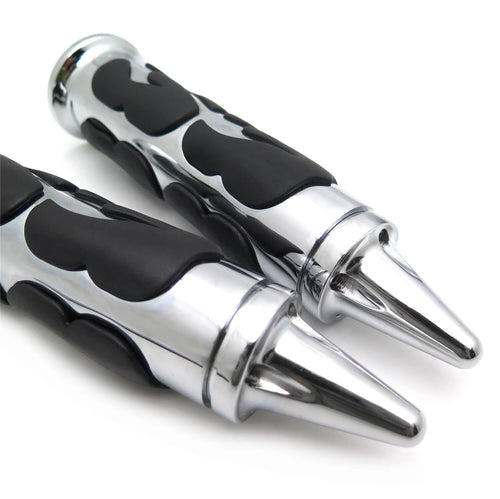 1 Pair Chrome Flame Spike Hand Grips for Honda Suzuki Kawasaki Yamaha