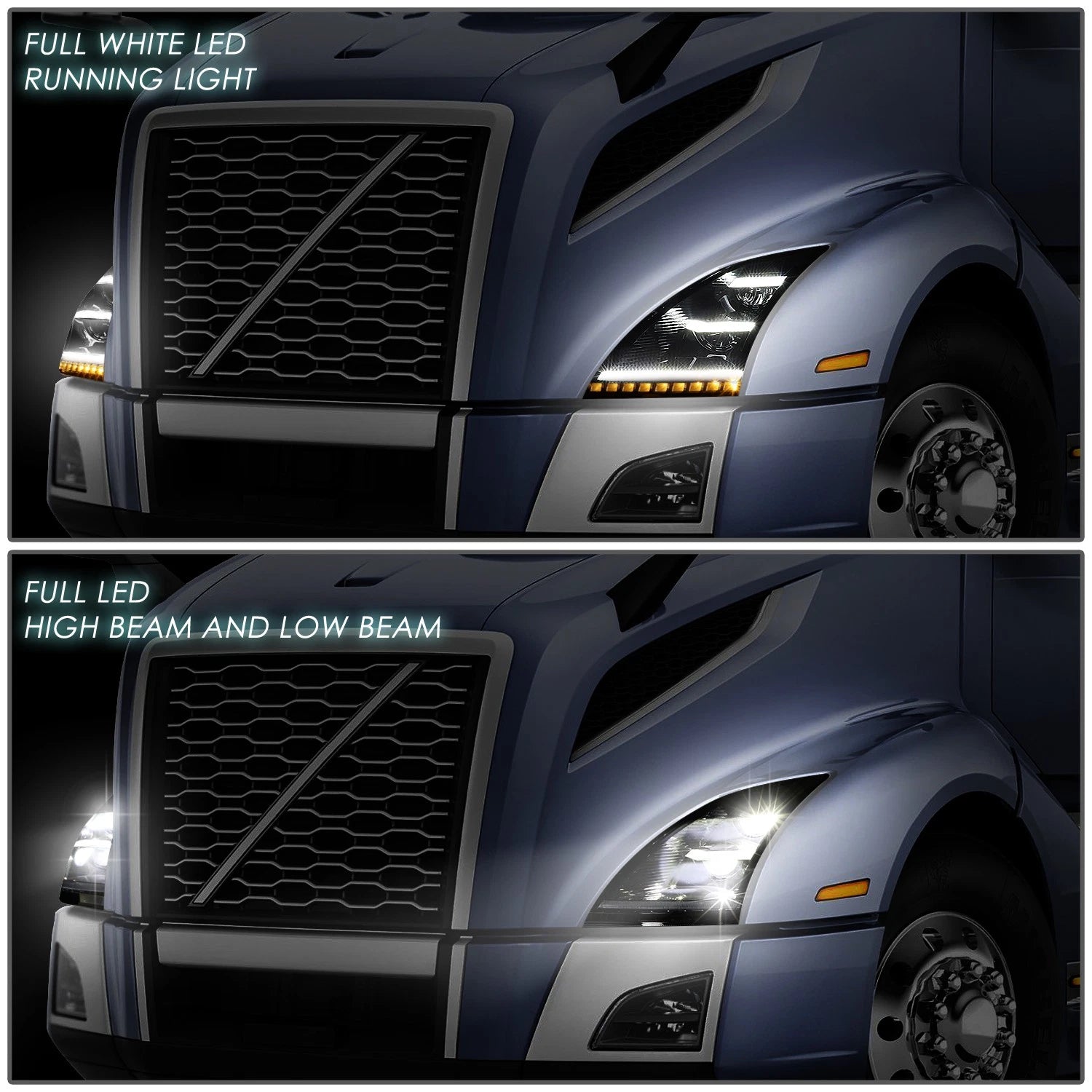 LED DRL Sequential Turn Signal Headlight Lamps for Volvo VNL VNR 300/400 (2018–2024)