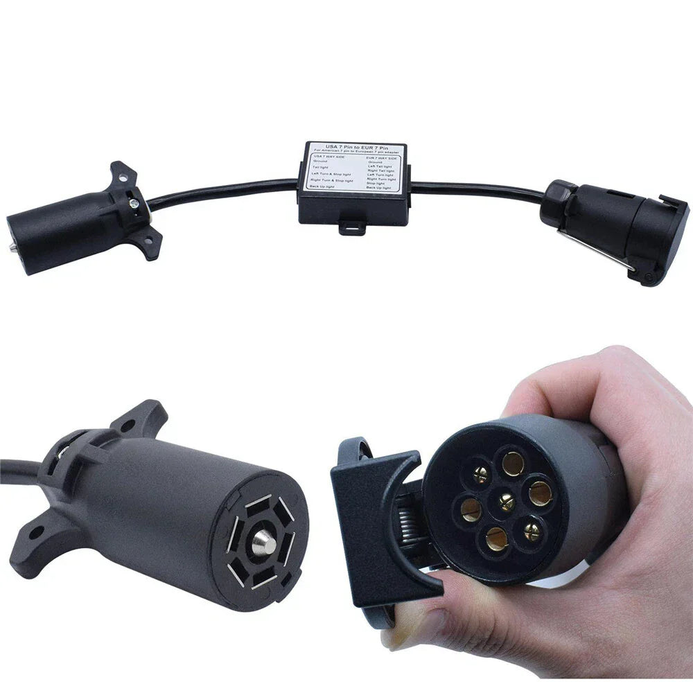 7-Way Blade to 7-Pin Round Trailer Light Converter for USA to EU