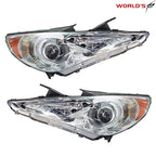 Halogen Headlight Set for Hyundai Sonata (2011–2014) Chrome Trim Amber Corner