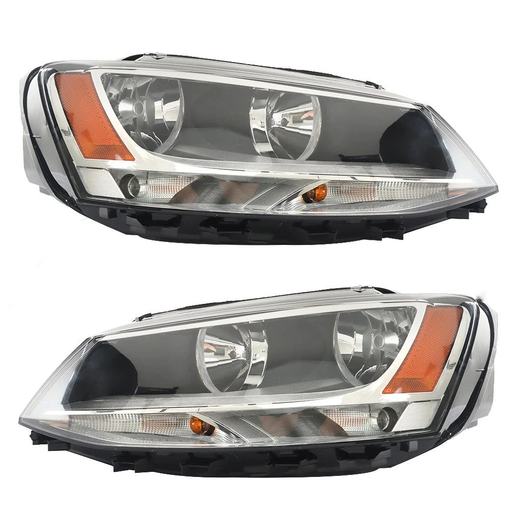 Pair of Headlights for Volkswagen Jetta (2011–2018) Halogen Black