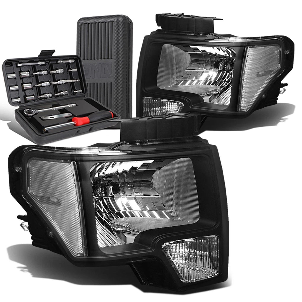 Pair of Black/Clear Signal Headlight Lamps for Ford F150 (2009–2014)