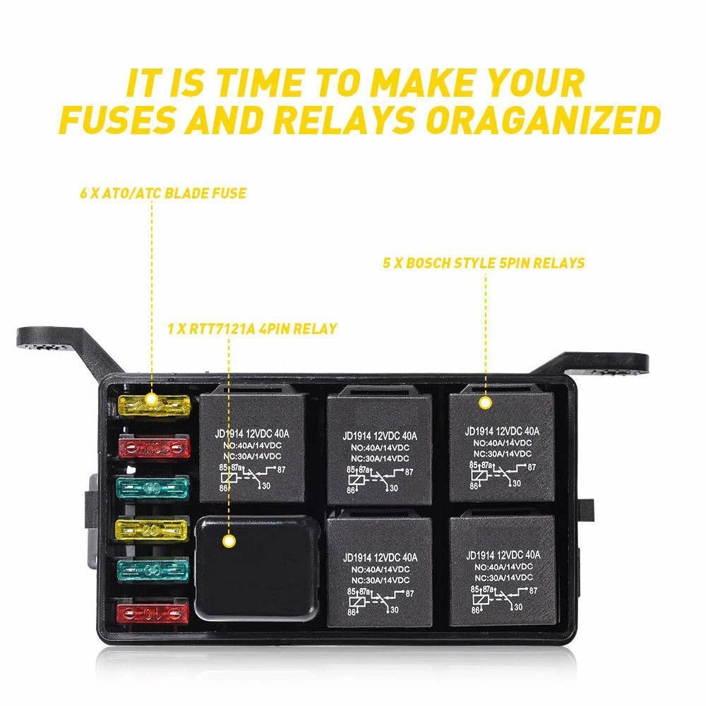 12-Slot Relay Fuse Holder for Universal Applications (ATC/ATO Fuses)