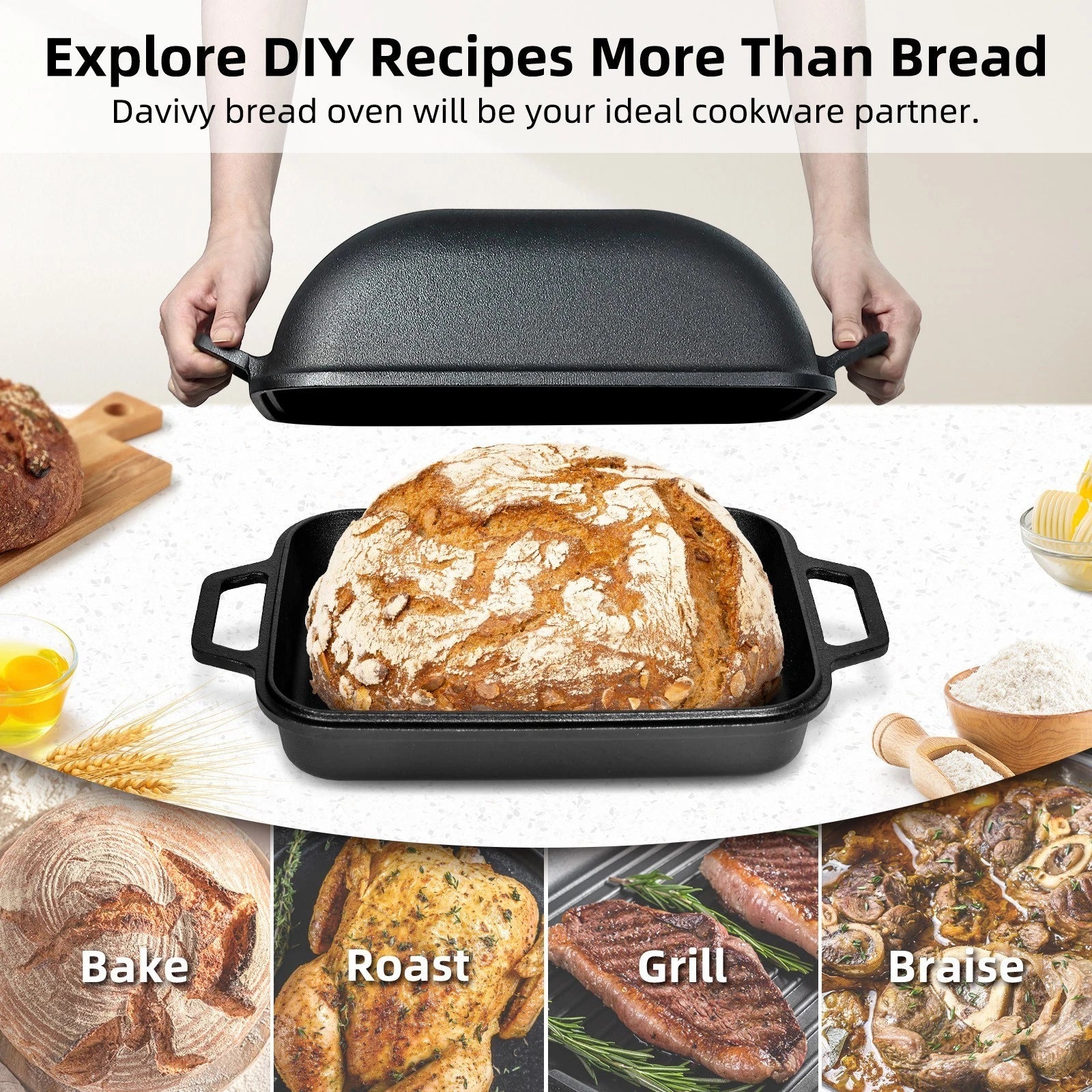 9QT Enameled Cast Iron Dutch Oven for Sourdough Baking