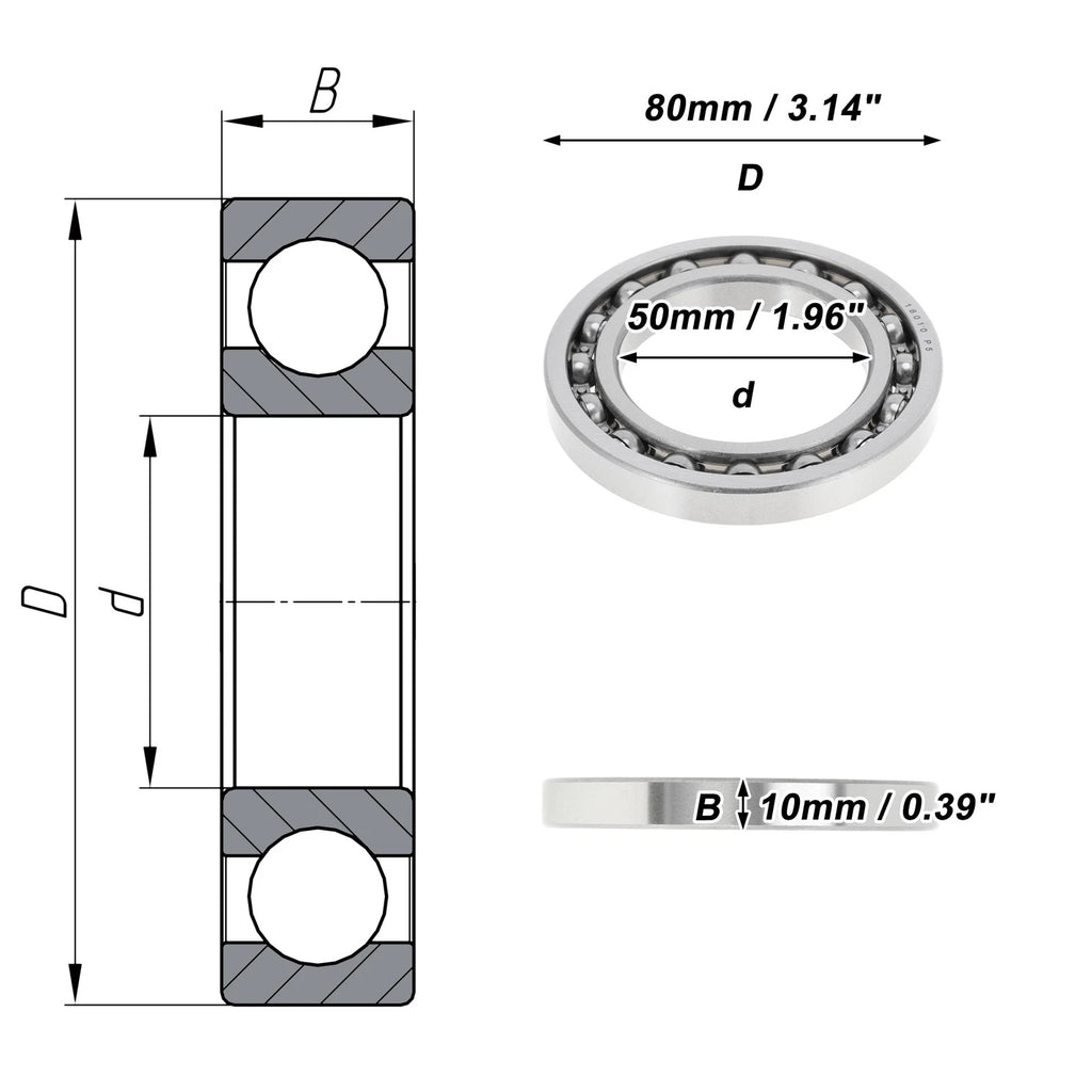 1 Pc Deep Groove Ball Bearing 50x80x10mm for Scooter Skateboard