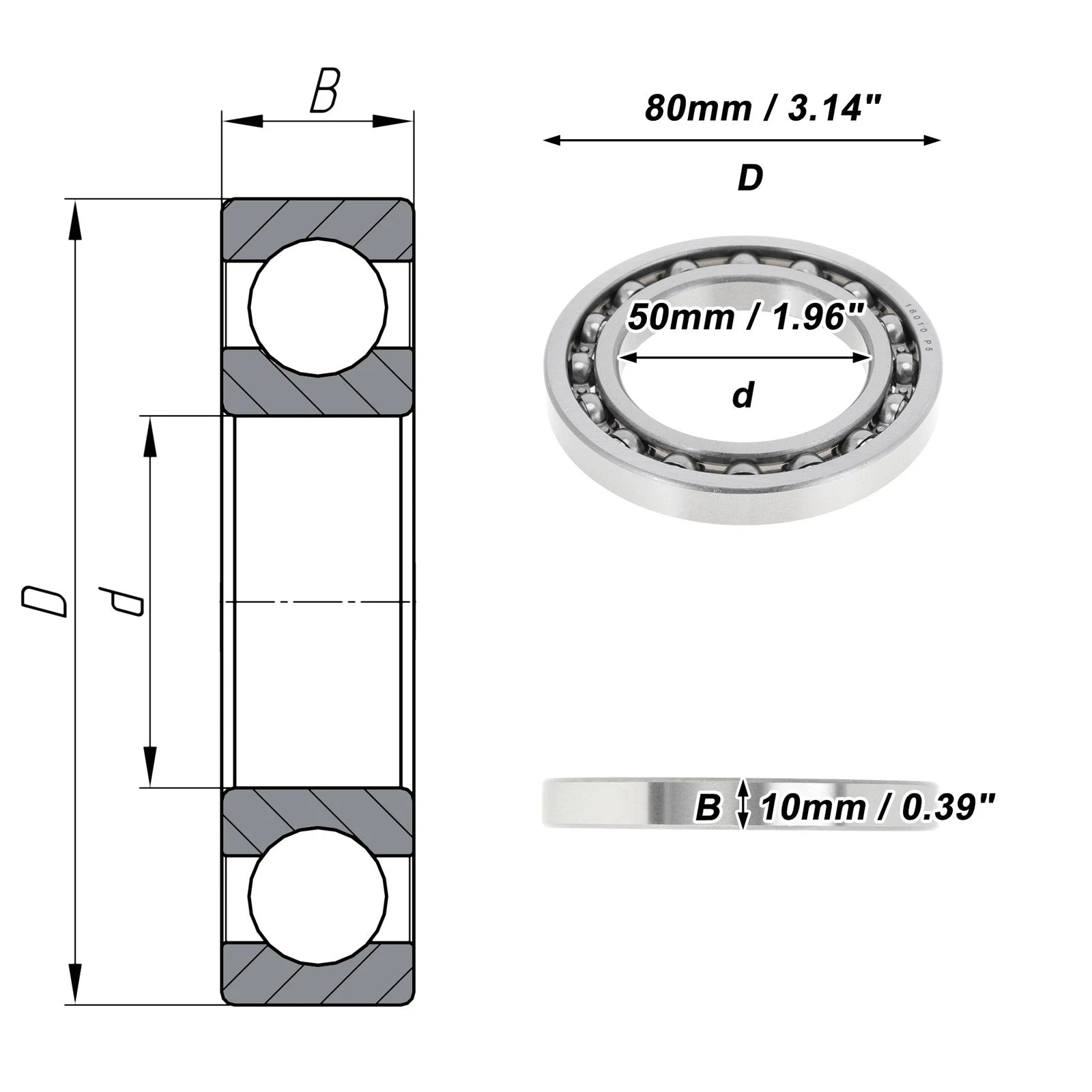 1 Pc Deep Groove Ball Bearing 50x80x10mm for Scooter Skateboard