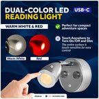 LED Reading Light for RV (12V) - Touch Dimmer, USB-C Port, Warm White & Red