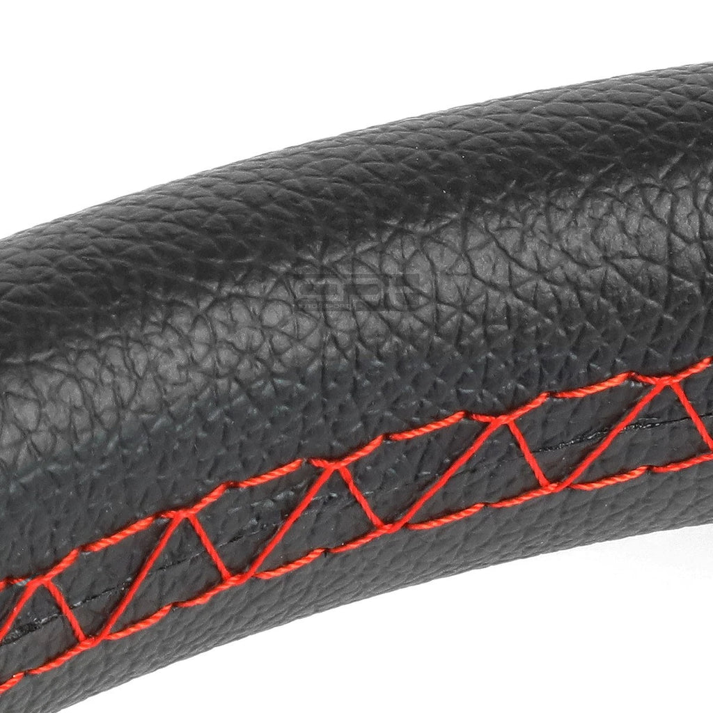 320mm PVC Leather Steering Wheel with Silver Red Stitching - Universal Fit