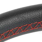 320mm PVC Leather Steering Wheel with Silver Red Stitching - Universal Fit