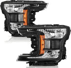 Pair of Headlights for Ford F150 (2018–2020) Halogen Black Clear