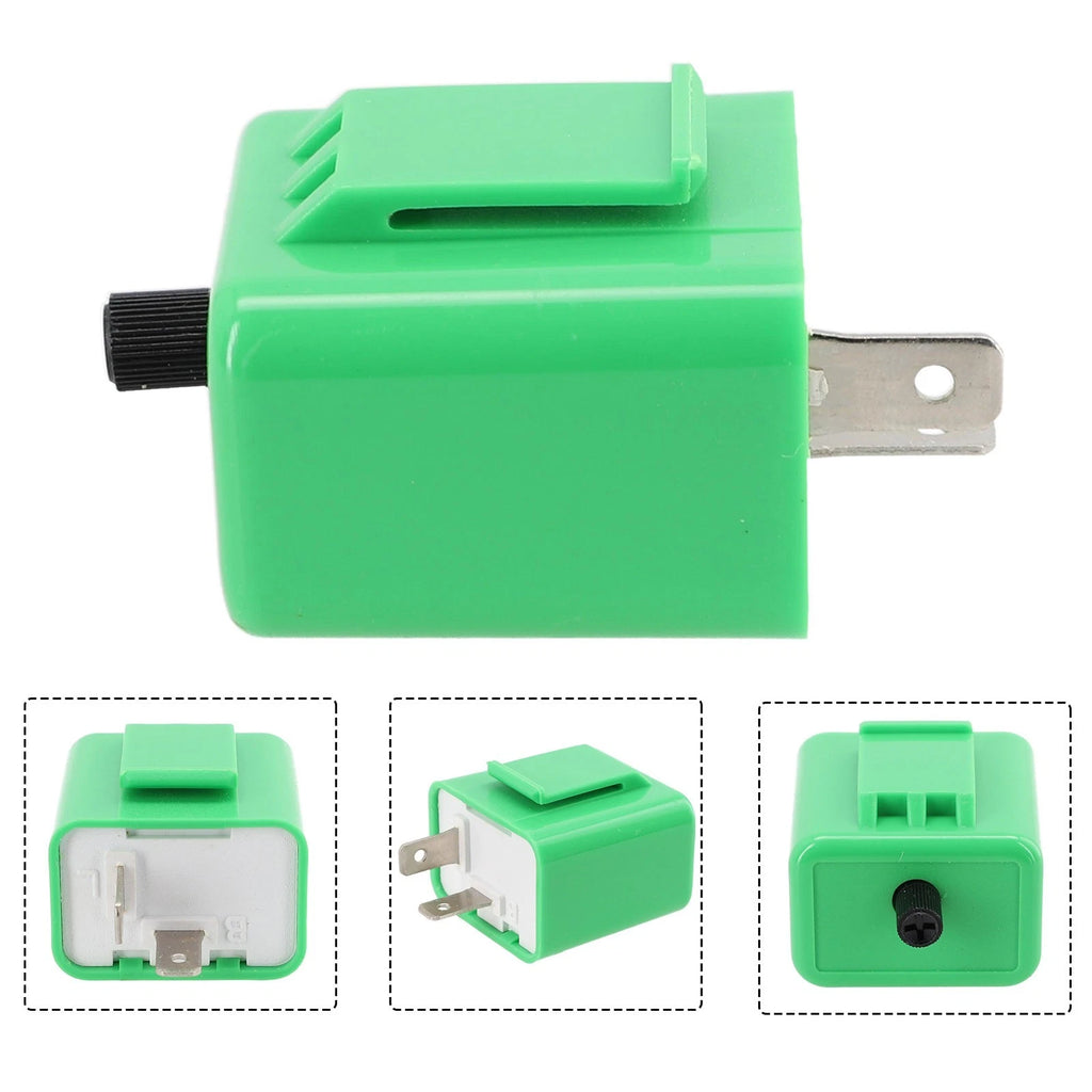 Adjustable Turn Signal Flasher for Motorcycle 2 Pin 12V - Green ABS