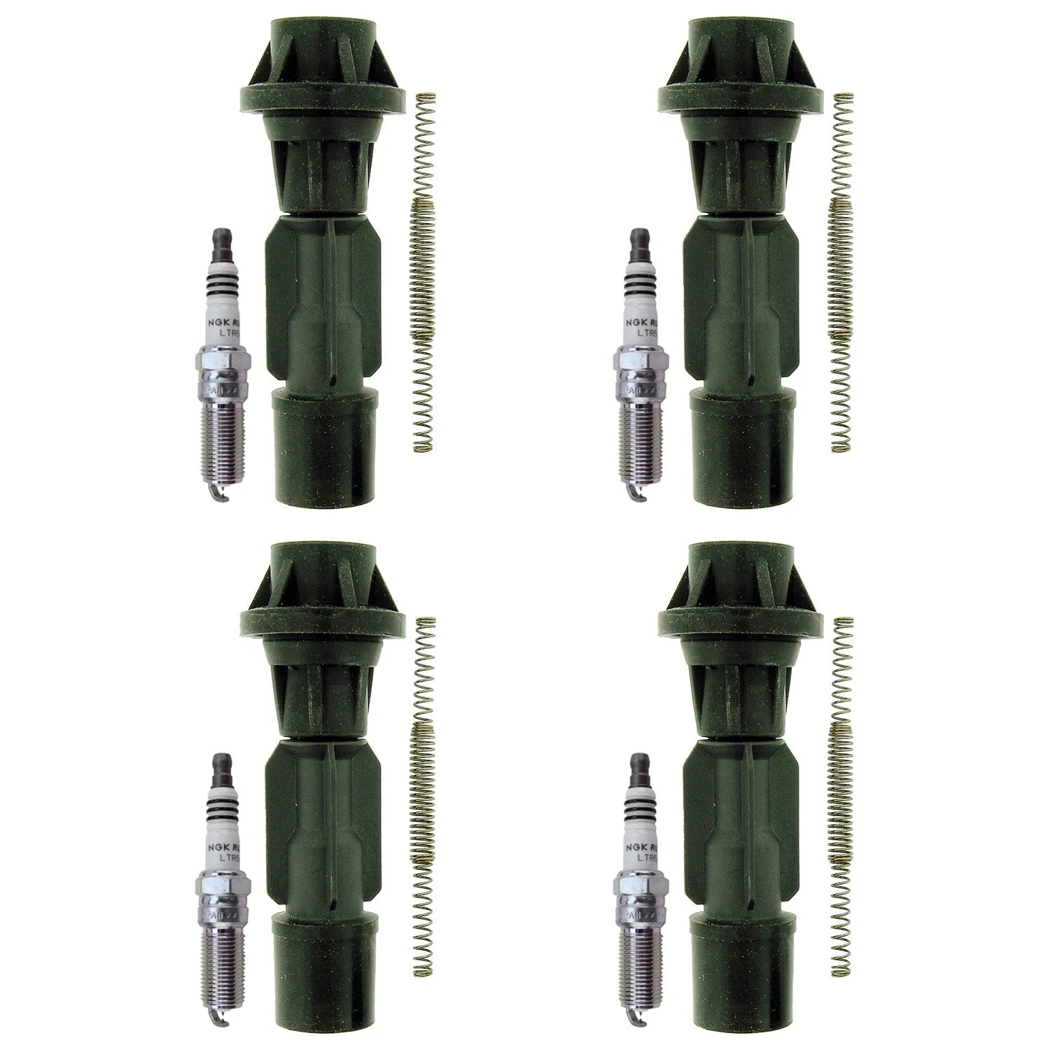 Set of 4 NGK Ruthenium HX Spark Plugs & Coil Boots for Mazda 3/6 (2004–2023)