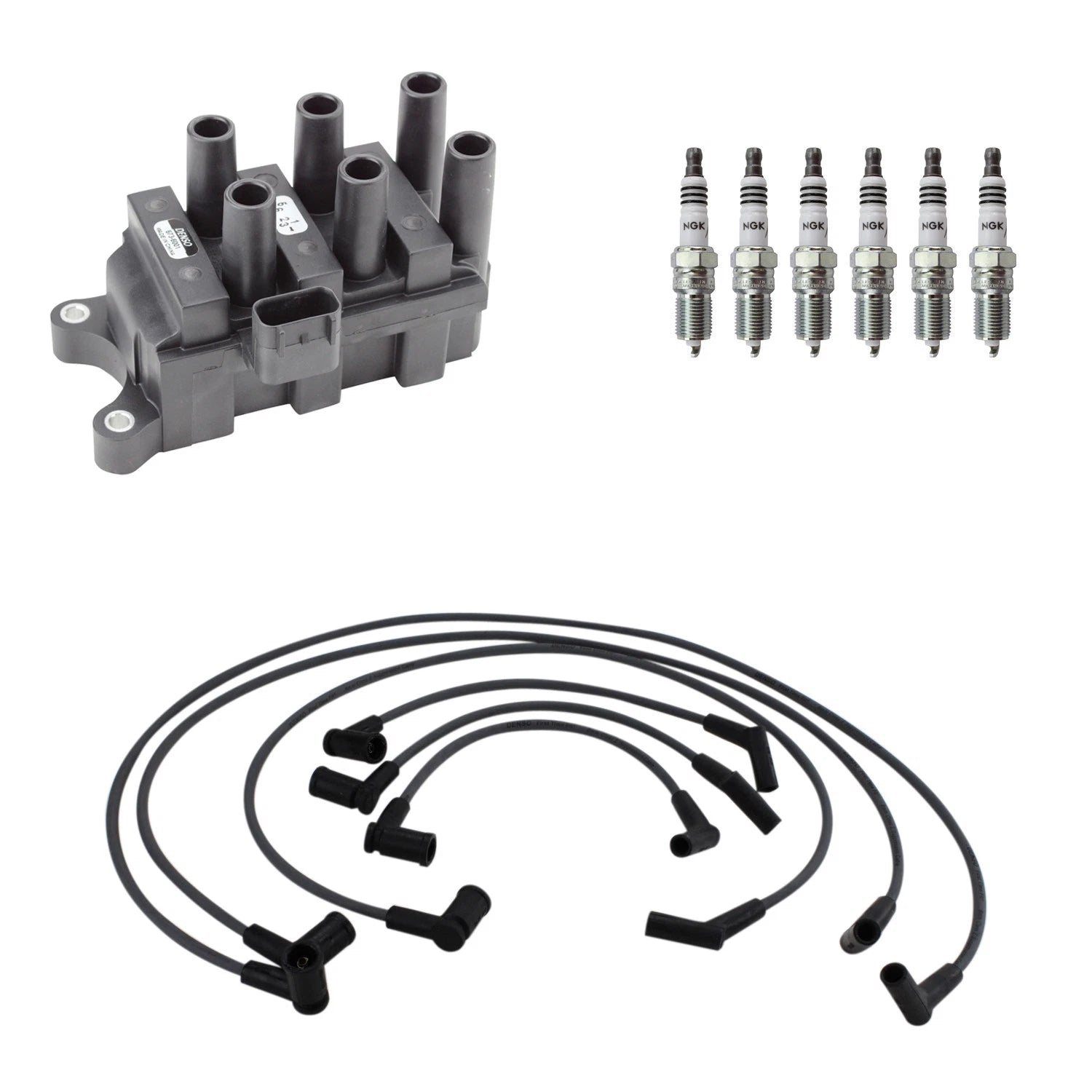 Set of 6 Denso Ignition Coil Wires & NGK Iridium Spark Plugs for Mustang (1994–2004)