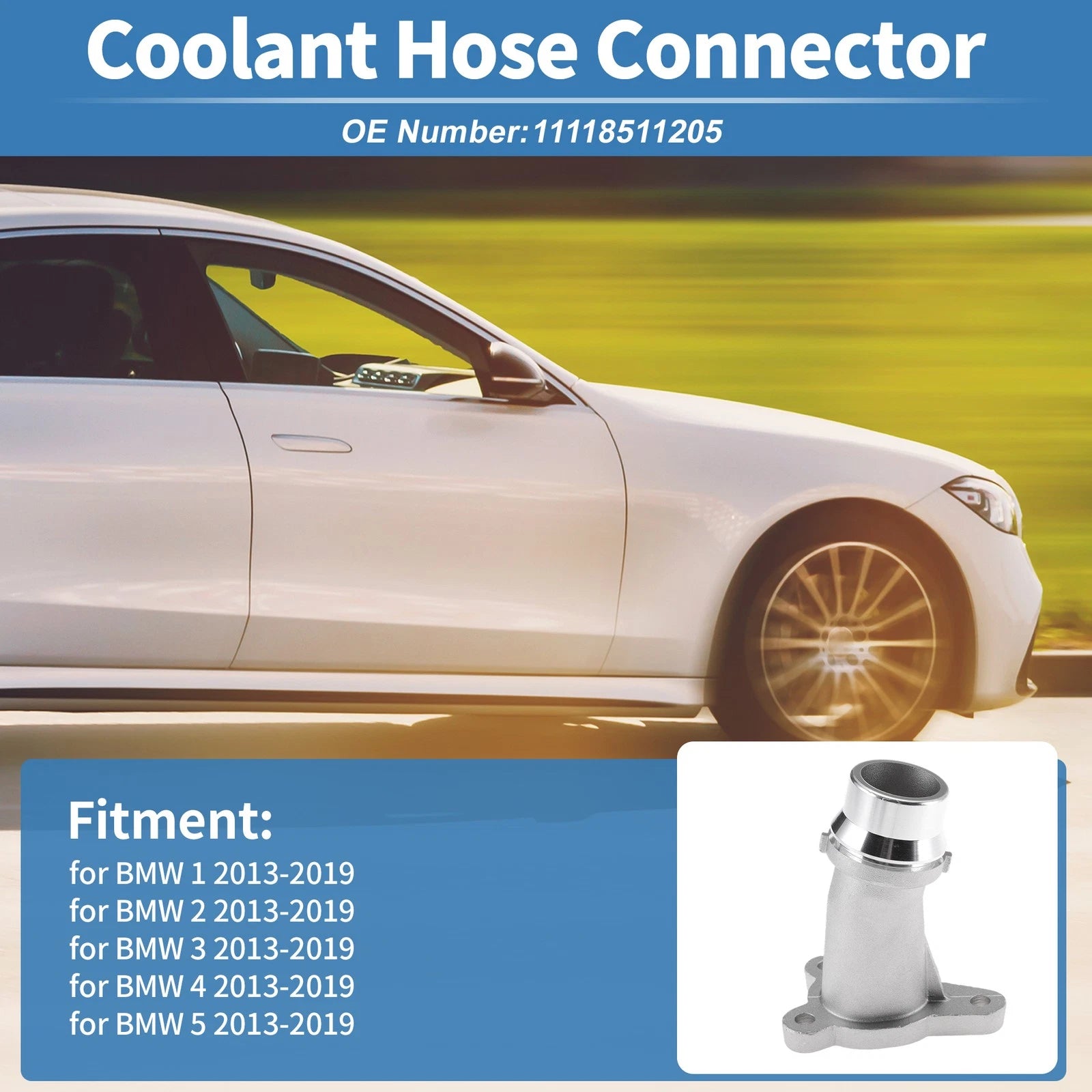 Engine Coolant Hose Connector for BMW 1 Series (2013–2019) 11118511205 Silver Tone