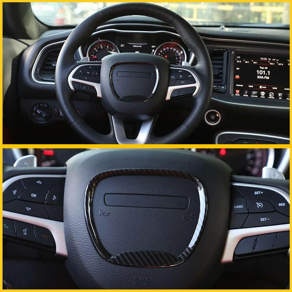 Steering Wheel Cover Trim Bezel for Dodge Challenger Charger (2015–2023) Carbon Fiber
