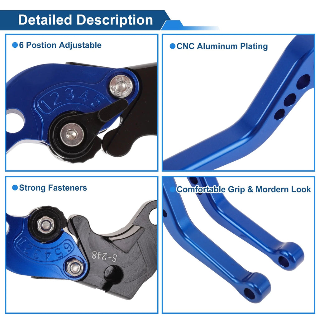 Adjustable Short Brake Clutch Levers 1 Pair for Suzuki GSXR750 (2004–2005) Blue