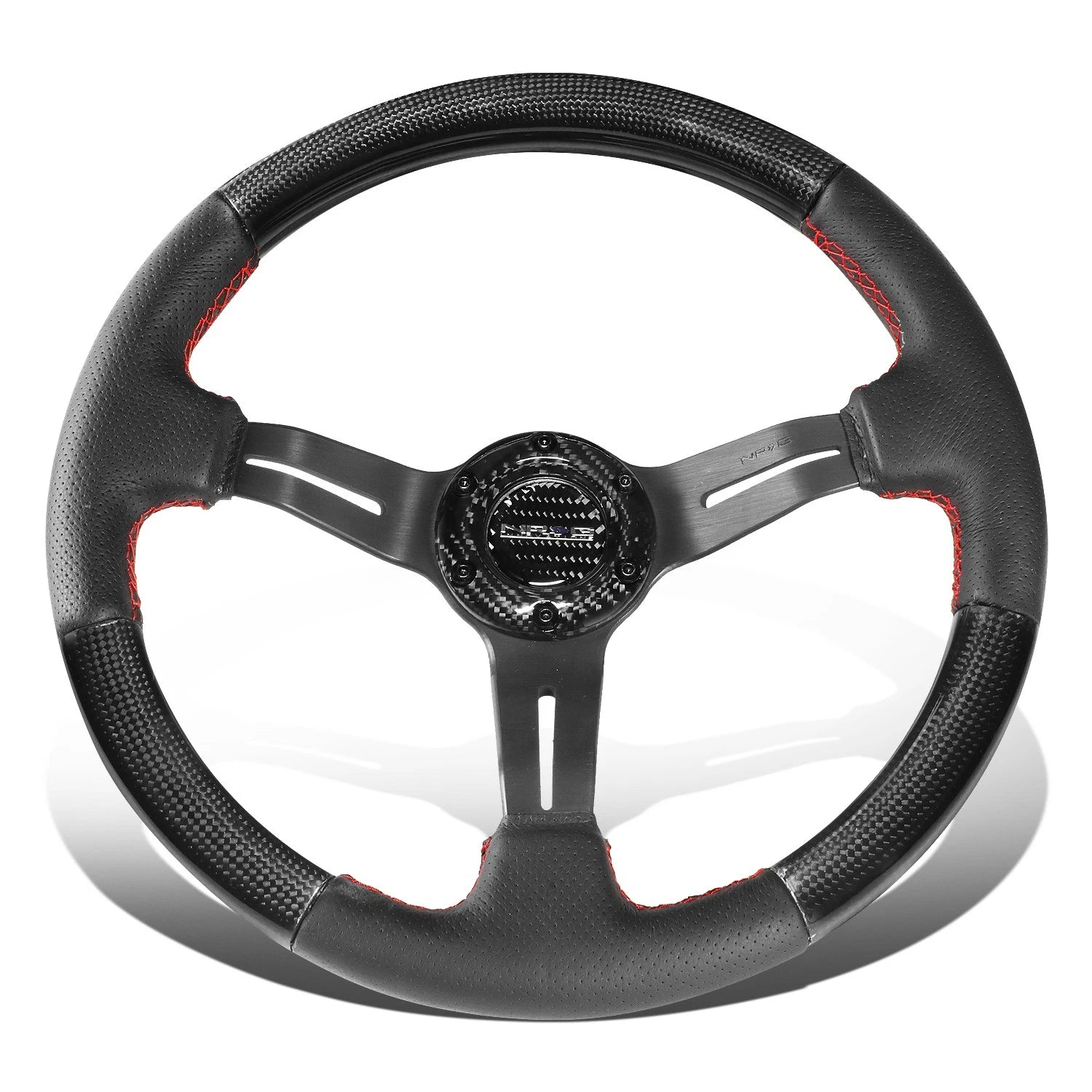 NRG 12" Deep Dish Carbon Fiber Leather Grip Steering Wheel for