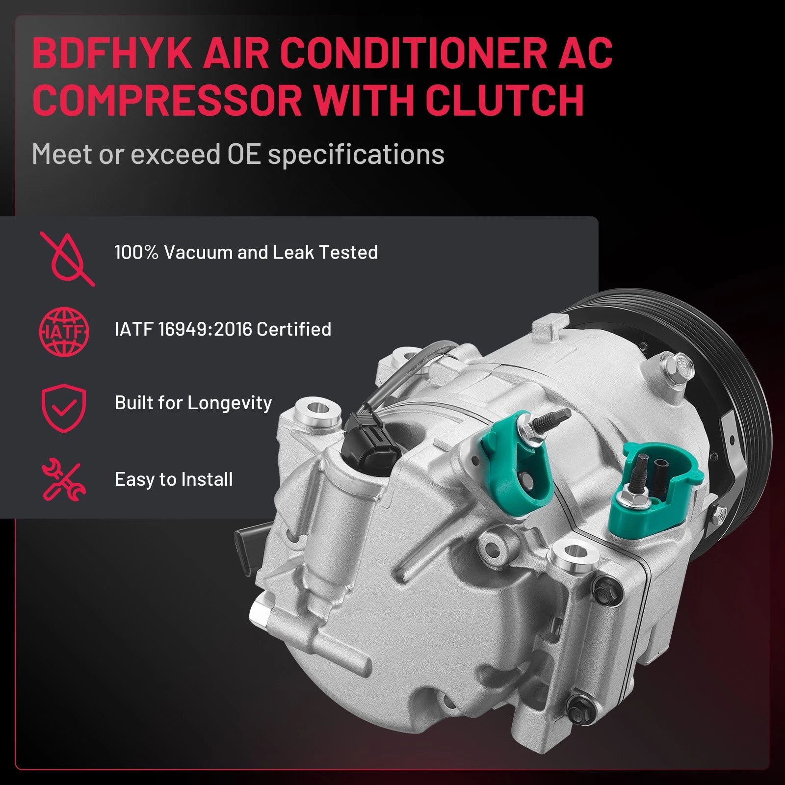 AC Compressor with Clutch for Hyundai Santa Fe, Kia Sorento (2013–2018)