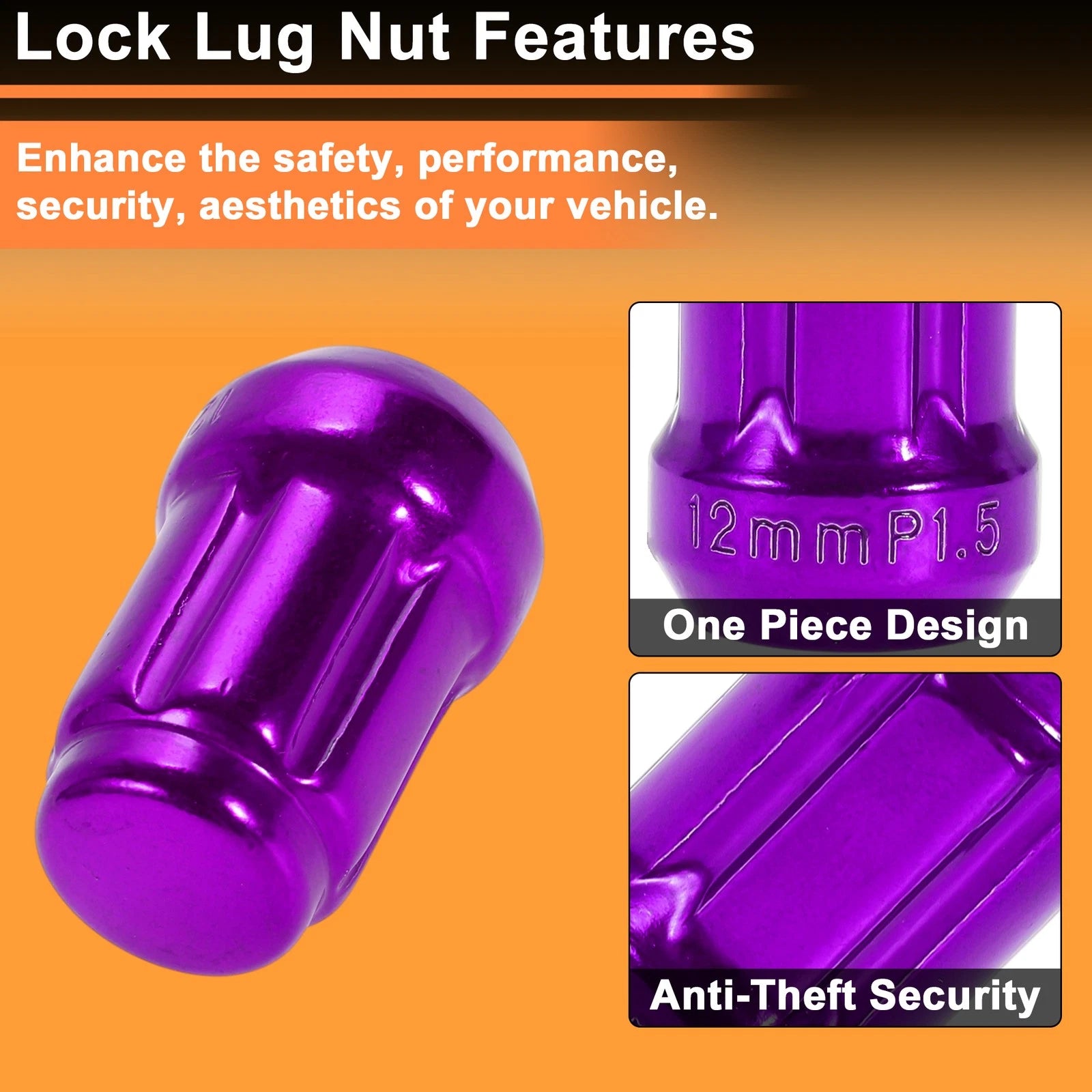 M12x1.5 Tire Wheel Locking Nut Set with 1 Socket Key for Honda Toyota