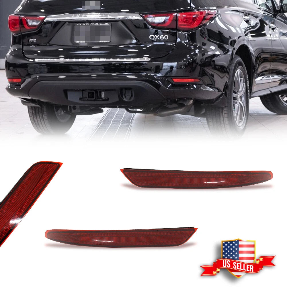 Set of 2 Red Lens Rear Bumper Reflector Lights for Infiniti QX60 (2016–2020)