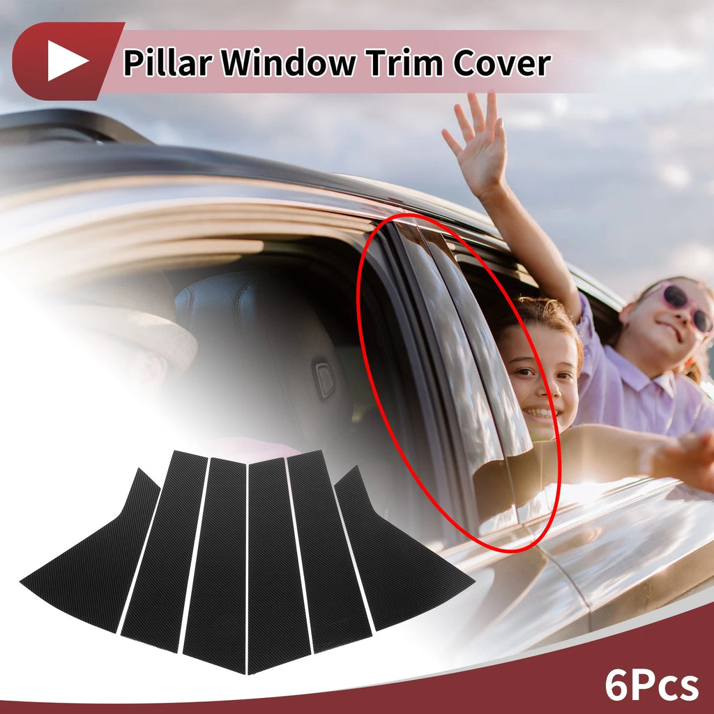 6 Pcs Door Pillar Window Trim for KIA EV6 GT (2021–2024) Black Carbon Fiber