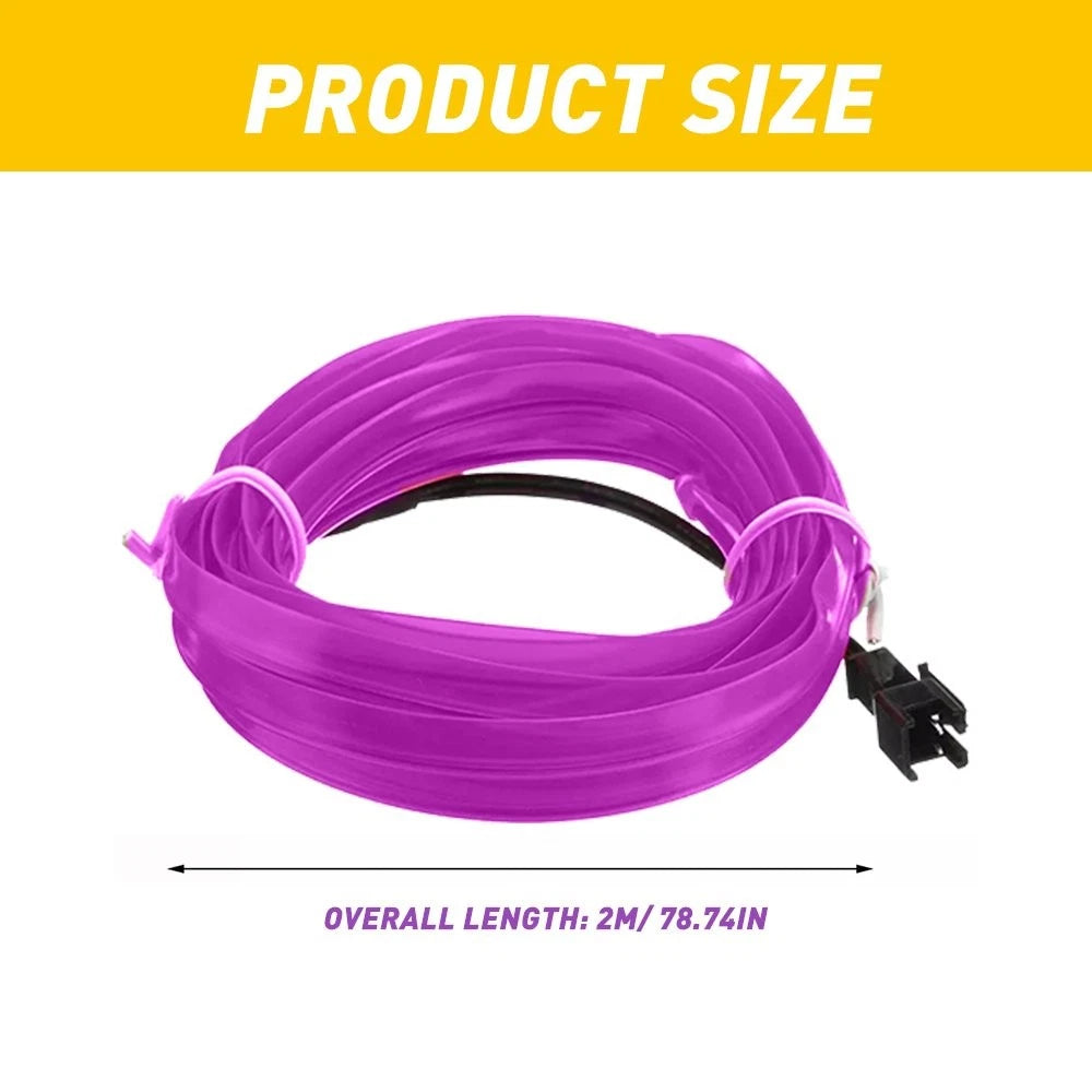 2M Purple EL Wire LED Light Strip for Universal Car Interior (US)
